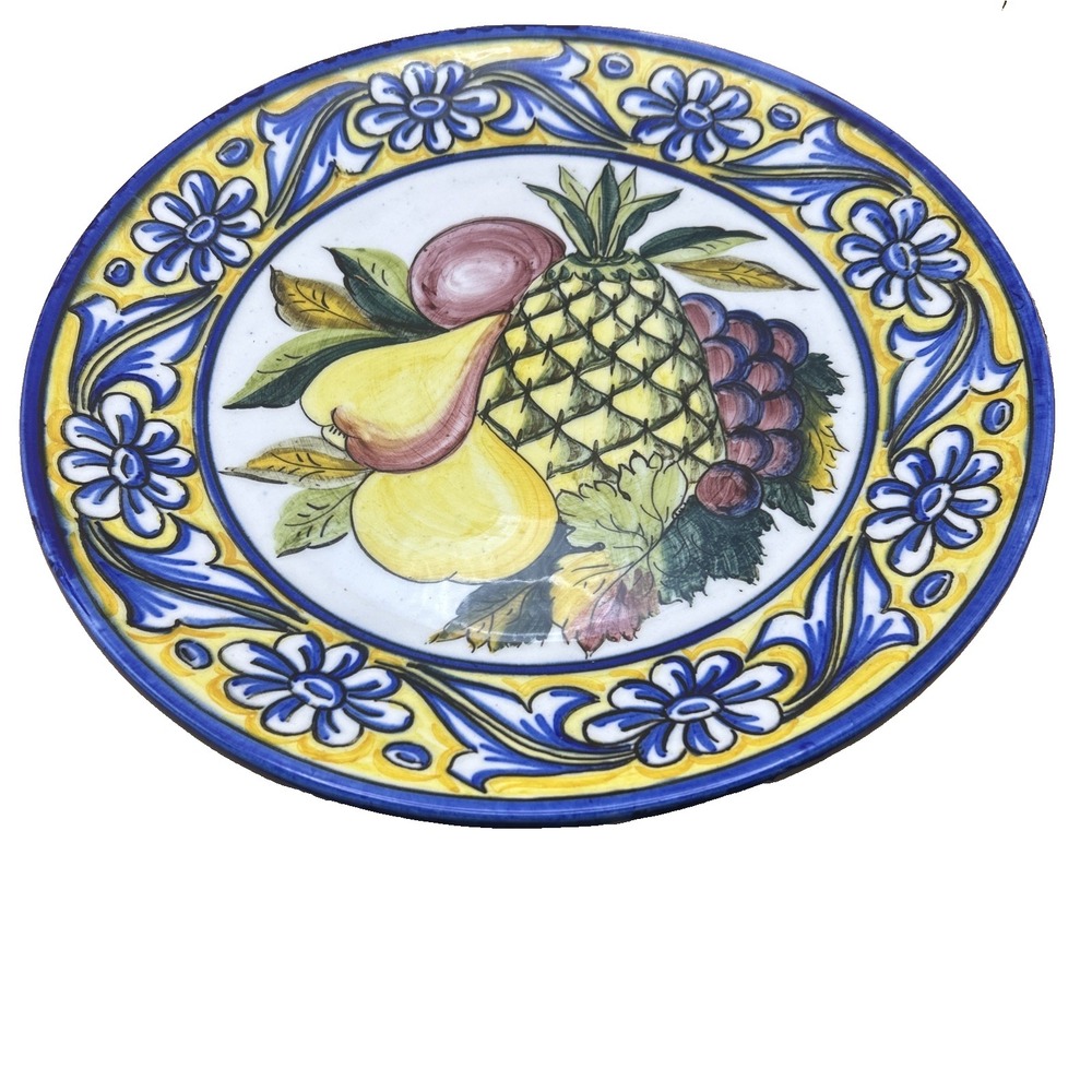 Vintage Spanish Fruit Wall Hanging Plate Hand Painted Made In Spain 12.25"